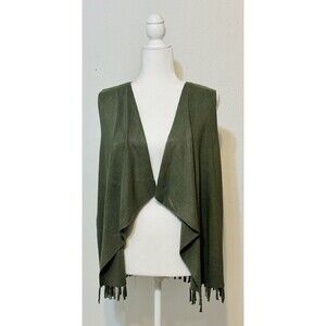 CHICOS Women Size 1 (US M) Olive Fringed Vest Boho Minimalist Timeless